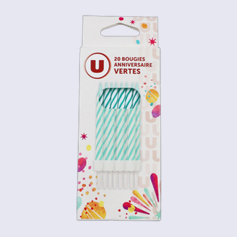 U Bougies anniversaire vertes + bobêches x12
